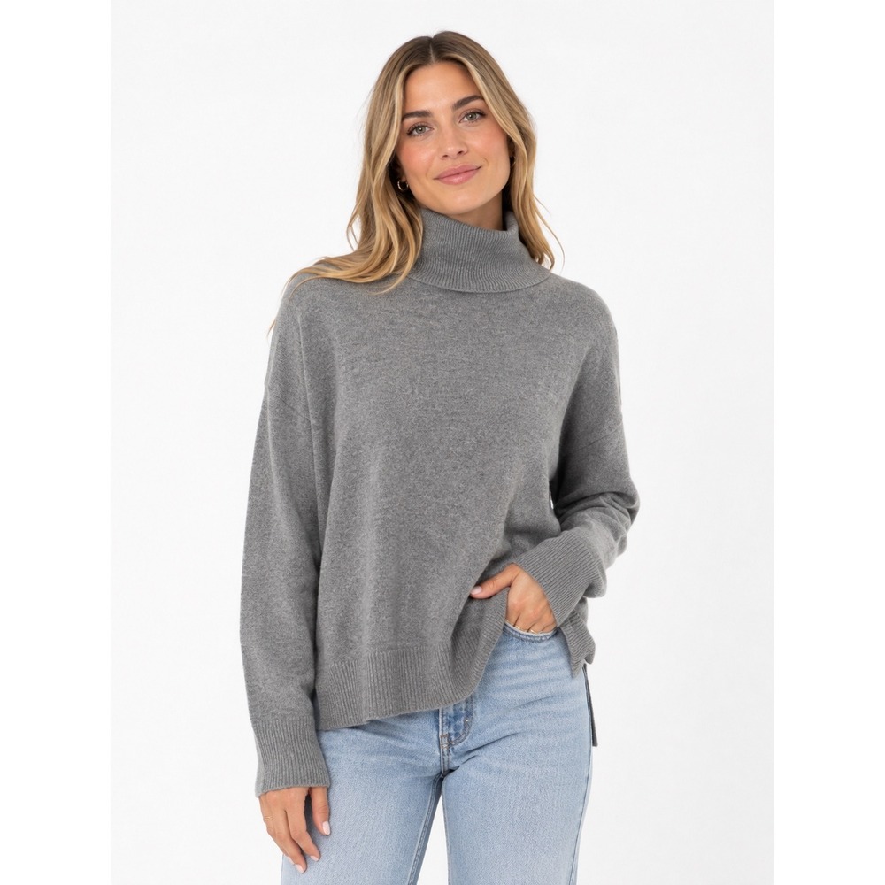 100% Cashmere Nordstrom Womens Turtleneck Sweater Grey Relaxed Fit Medium
